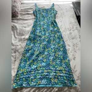 Sigrid Olsen Blue Green Floral Maxi Dress 10 Forest Fairy Granola Girl Cottage